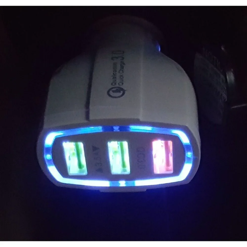 3 LED Port Car Charger for iPhone, Samsung and other devices - White